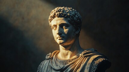 A marble bust of a man with a beard.