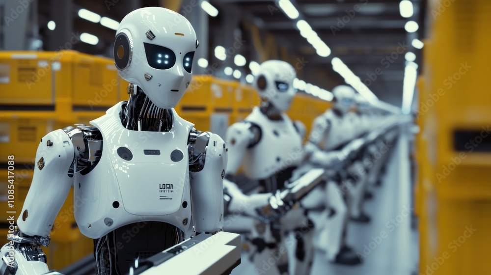 Poster robots in a factory