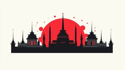 Obraz premium Silhouette of a Temple City at Sunset