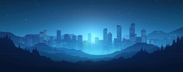 Fototapeta premium Elegant illustration of a city skyline at sunset