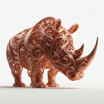 Artificial intelligence design of a copper sculpture in the shape of a rhinoceros