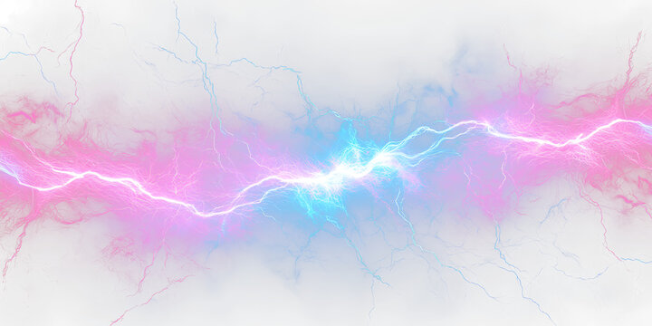 Vibrant blue and pink lightning energy radiating from electrical synapse, creating dynamic plasma sparks, electrical synapse