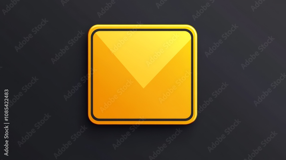 Poster golden arrow down icon: minimalist design of a downward pointing arrow inside a yellow square, set a