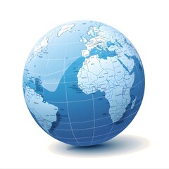 Fototapeta premium Blue globe with detailed geographic boundaries and gradient shading on a white background