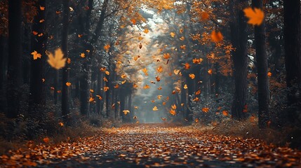 Fototapeta premium Autumn Pathway Through a Vibrant Forest Landscape