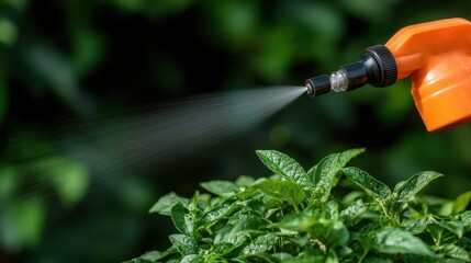weed control organic herb spray Concept Action Shot of Droplets from a Weed Killer Spray Bottle Targeting Green Foliage in a Lush Garden Setting