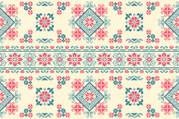 Ethnic abstract pixel art seamless pattern.Geometric ethnic oriental embroidery style.Aztec style.Design for texture,fabric,cloting,carpet,knitewar,curtains,wrapping,batik,scarf,vector,illustration