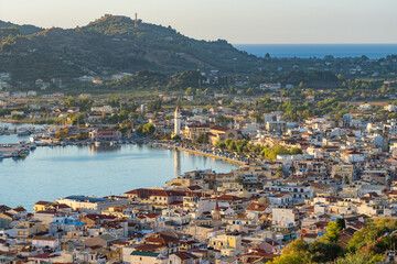 Beautiful cityscape of Zakynthos city from Bochali on Zante island in Greece