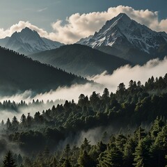 mountains in the fog