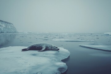 Obraz premium Lonely Seal on Ice: A Serene Moment in the Arctic Wilderness
