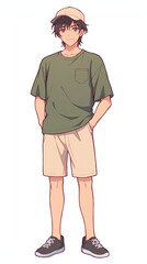 Fototapeta premium Stylish Anime Boy in Casual Outfit