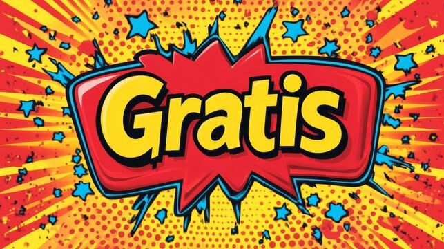 "Gratis" wording in comic bubble speech in pop art style 