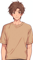 Anime Boy Portrait in Beige T-Shirt