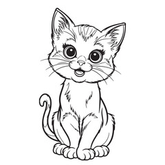 Cute Cartoon Cat Line Art for Kids Coloring Pages, Kawaii Cat Outline Vector for Printable Crafts