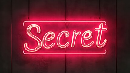 Neon Secret Sign: A close-up of a red neon sign spelling out "Secret" against a dark, textured backdrop. The neon glow illuminates the sign, casting a warm, inviting light.  