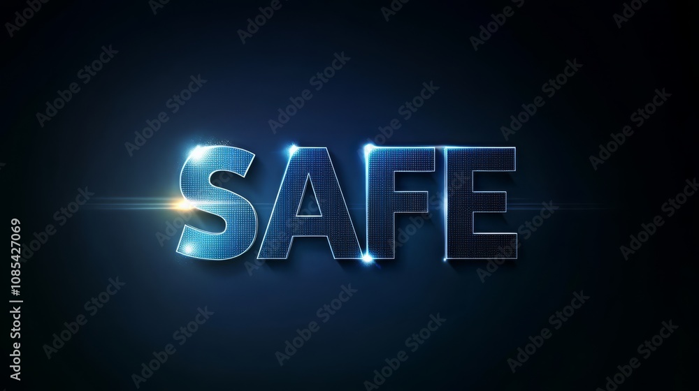 Poster safe dark blue backdrop with digital padlock for computer system, cyber security technology for prev