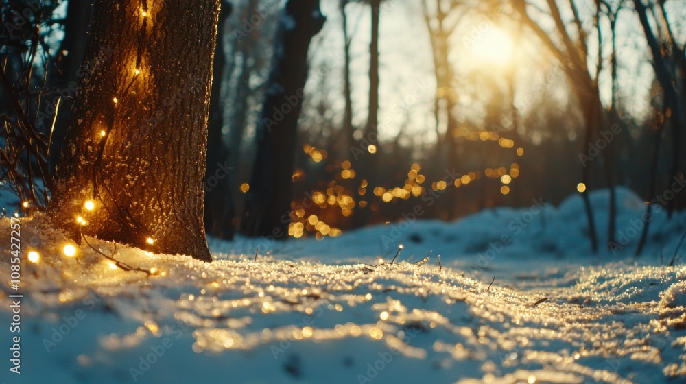 Aufkleber serene winter woods with frosted trees and soft glow