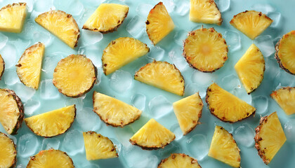 Naklejka premium Pineapple fruit slices on frozen surface