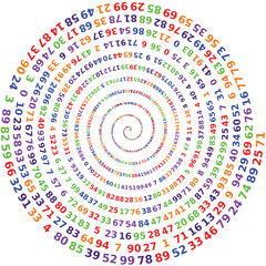 many colorful numbers arranged randomly with random colors forming a hypnotic spiral ideal as a concept of dyscalculia