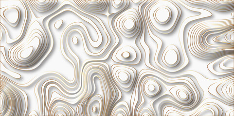 paper cut 3d render topography abstract, beautiful white Background. geometric map relief texture with curved layers and shadow. Realistic papercut decoration textured with wavy vector design.