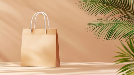 Kraft paper bag mockup on clean table, isolated background