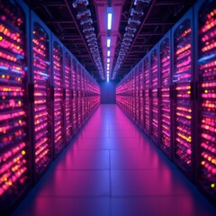 Fototapeta premium Vibrant Data Center: The Glow of Modern Technology