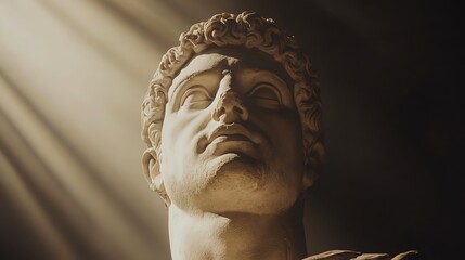A marble bust of a man with a beard.