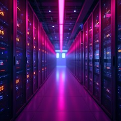 Fototapeta premium Vibrant Data Center: The Glow of Modern Technology