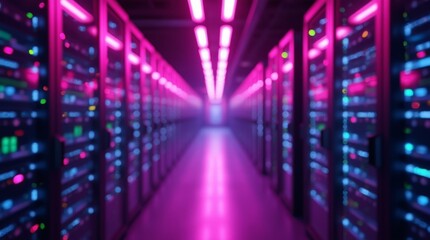 Fototapeta premium Vibrant Data Center: The Glow of Modern Technology