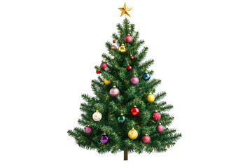 illustration Christmas fir tree decorated with baubles clipart on white background