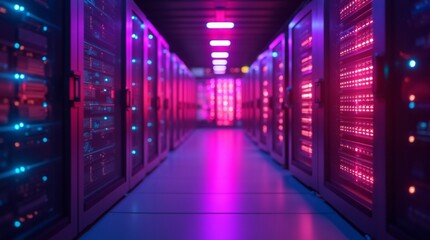 Fototapeta premium Vibrant Data Center: The Glow of Modern Technology