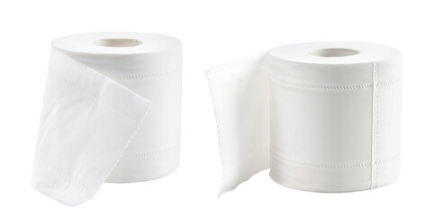 a couple of white toilet paper rolls on white background.