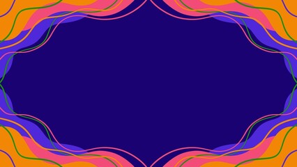 Bright colorful wavy lines frame a dark blue background.