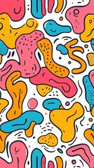 Naklejka premium Colorful abstract doodle art with organic shapes in a vibrant psychedelic pattern 