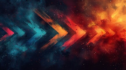 Abstract art with vibrant arrows and cosmic background.