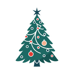 Fototapeta premium Silhouette of a Christmas tree with branches adorned with ornaments and a shining star on top.