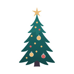 Fototapeta premium Silhouette of a Christmas tree with branches adorned with ornaments and a shining star on top.