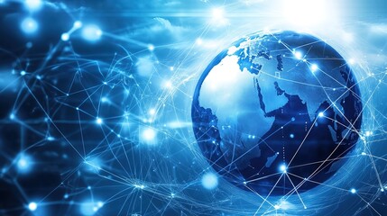Abstract 3D Motion Graphic Representing Globalization, with Fiber Optic AI Networking, 5G Web Communication Signals Transmitting Worldwide, and Dots on a Rotating Blue Earth