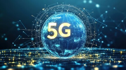Abstract 3D Motion Graphic Representing Globalization, with Fiber Optic AI Networking, 5G Web Communication Signals Transmitting Worldwide, and Dots on a Rotating Blue Earth