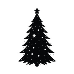Obraz premium Silhouette of a Christmas tree with branches adorned with ornaments and a shining star on top.