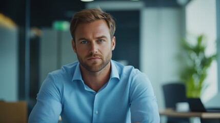 Obraz premium Portrait of confident businessman sitting in modern office