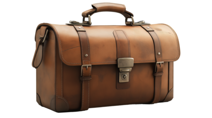 3D Brown Leather Briefcase Icon with Sleek Handle and Metallic Clasp