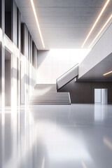 Fototapeta premium Extremely simple white architectural interior space with stairs