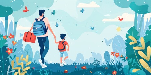 Fototapeta premium Father and Son Adventure: A Journey Through Nature's Embrace