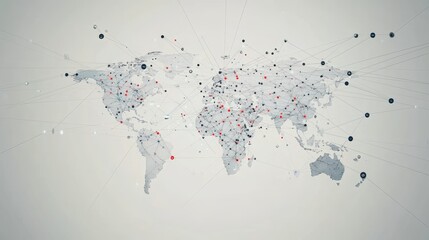 Fototapeta premium world map with dots on big cities and lines that connect them, minimalist background