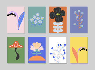 Collection of creative floral artistic cards. Hand Drawn textures. Trendy Graphic Design for banner, poster, card, cover, invitation, placard, brochure, flyer. Vector
