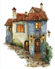 Clip art Whimsical village charm. Ideal for educational materials or children's books.