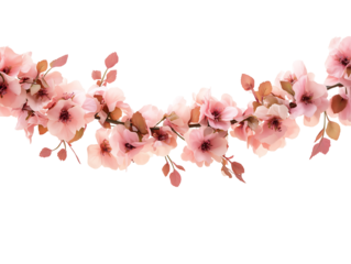 Delicate pink cherry blossom flowers intertwined on a graceful vine. Isolated on transparent white background, png