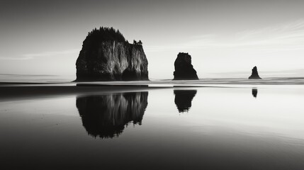 sunset over the sea in black and white photo, best for desktop or laptop screen wallpaper 