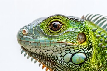 Fototapeta premium Green Iguana Head Close Up Detailed View